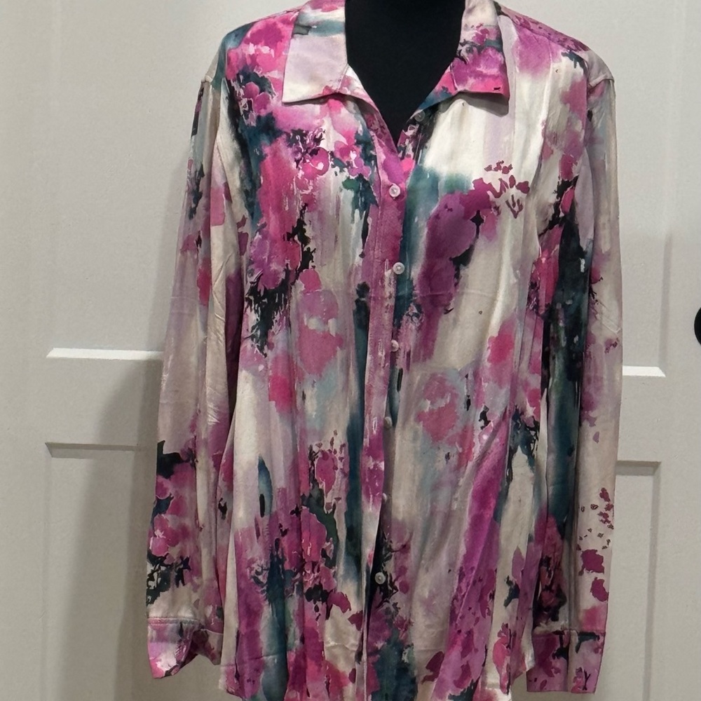 Chico’s Multi Color Blouse Pink Green - Picture 2 of 10